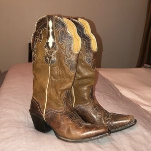 Authentic Leather Tall Brown Cowboy Boots Womens 8